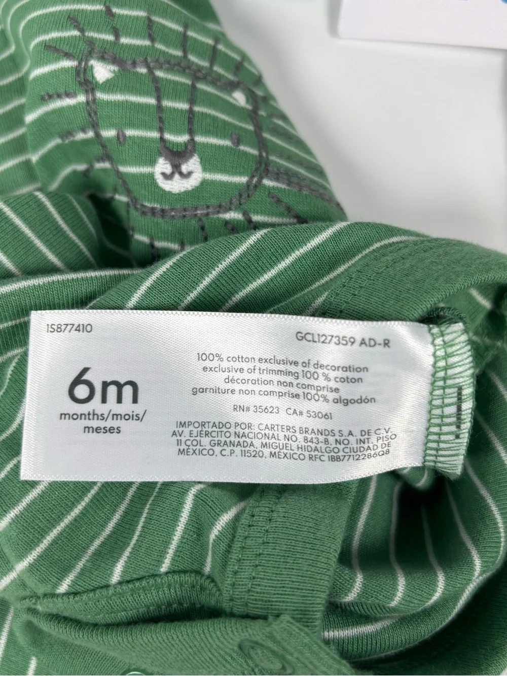 Set of 2 Carter’s Baby Boy Lion Striped Green Rompers NWT 6M Matching Pair Twins